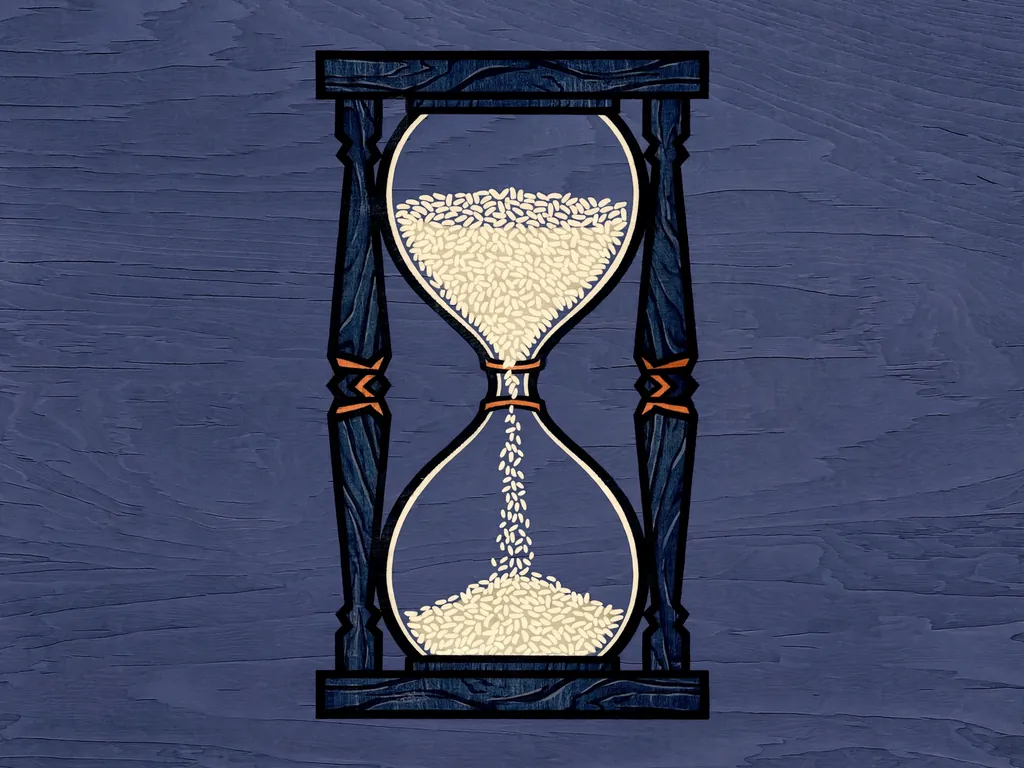 Woodblock-style illustration of an hourglass
